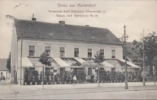 AK Gruss aus Mariendorf, Restaurant Adolf Dahlmann, gelaufen 1909