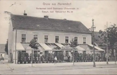 AK Gruss de Mariendorf Restaurant Adolf Dahlmann, couru 1909