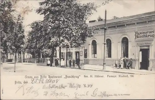 AK Gruss de Britz Restaurant Buschkrug, couru 1908