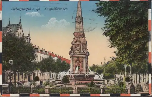 AK Ludwigshafen Luitpoldbrunnen Feldpost, gelaufen 1916