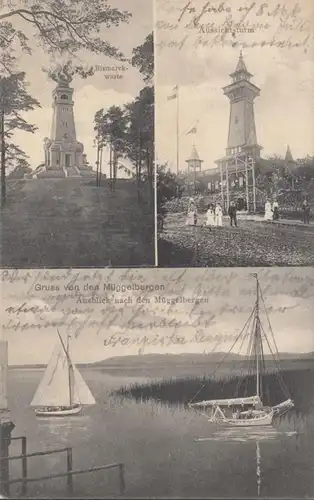 AK Gruss von den Müggelbergen Aussichtsturm Bismarckwarte Ausblick nach den Müggelbergen, gelaufen 1908