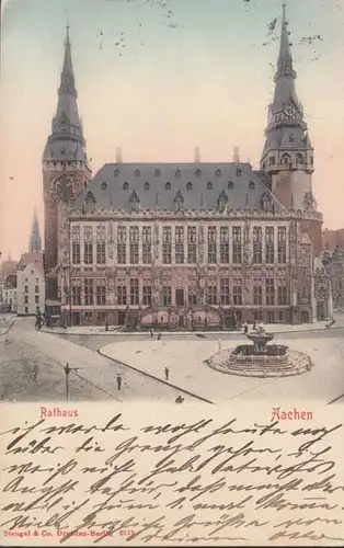 AK Aachen Mairie, couru en 1904