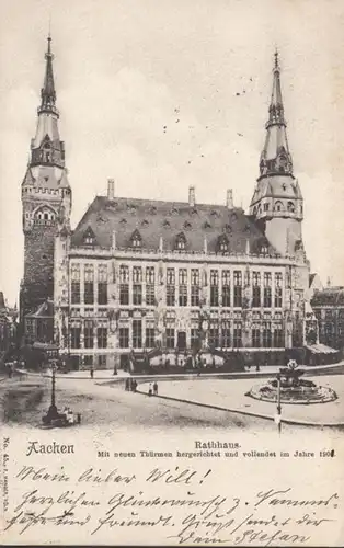 AK Aachen Rathaus, gelaufen 1902