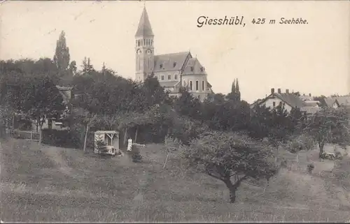 AK Giesshübl Stadtansicht Kirche, gelaufen 1909