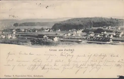 AK Gruss de la vue de ville de Zuchwil, couru 1907