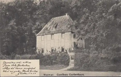 AK Weimar Goethes Gartenhaus, gelaufen 1908