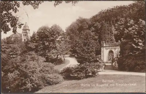 AK Barmen Partie dans la vallée de Ringel avec monument à Ringseltal, couru 1925