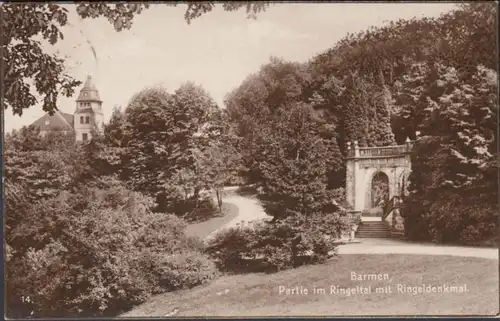 AK Barmen Partie im Ringeltal mit Ringeltaldenkmal, gelaufen 1925