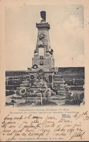 AK Metz Französisches Kriegerdenkmal, gelaufen 1899