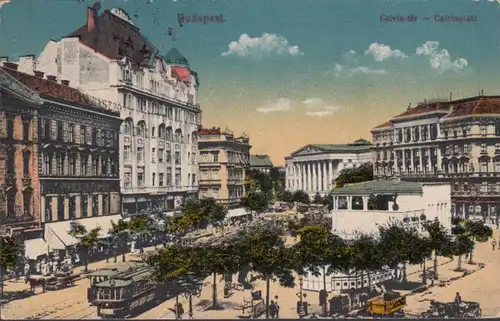 AK Budapest Calvinplatz, gelaufen 1922