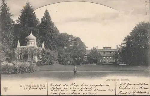 AK Strassburg Orangerie Kiosk, gelaufen 1901