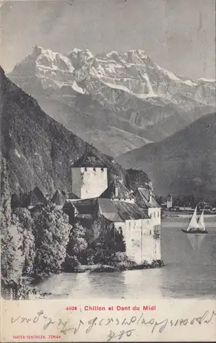 AK Chillon et Dent du Midi, gelaufen