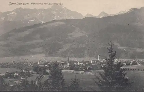 AK Garmisch gegen Wetterstein mit Dreitorspitze, ungelaufen