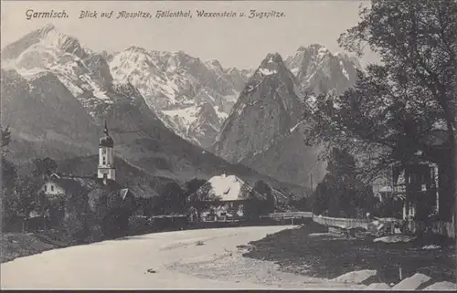 AK Garmisch vue sur la pointe de l'alpage Höllental Waxenstein et Zugstip, incurvée
