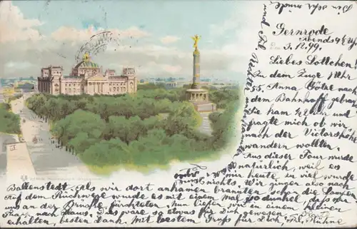 AK Berlin Reichstag Siegessäule, gelaufen 1899