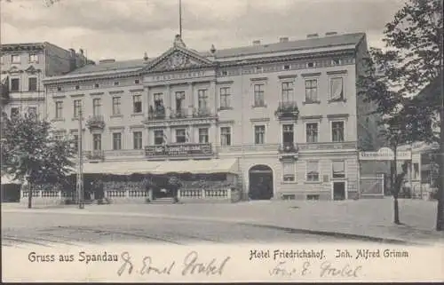 AK Gruss de Spandau Hotel Friedrichshof Bahnpost, couru 1905