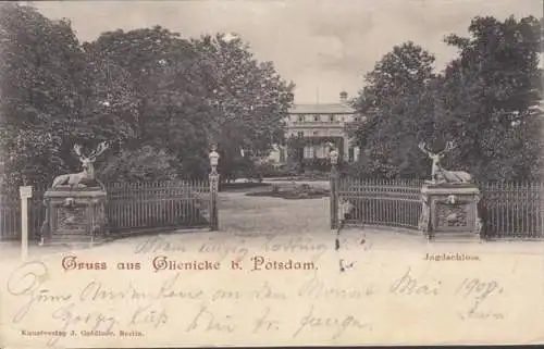 AK Gruss de Glienicke Château de chasse Bahnpost, couru 1900