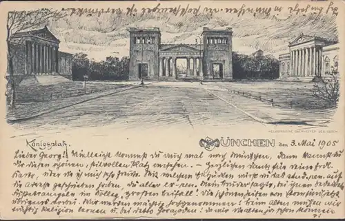 AK Munich Königsplatz Heliogravure, couru 1905