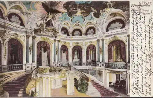 AK Wiesbaden Foyer Im Königlichen Hoftheater, gelaufen 1907