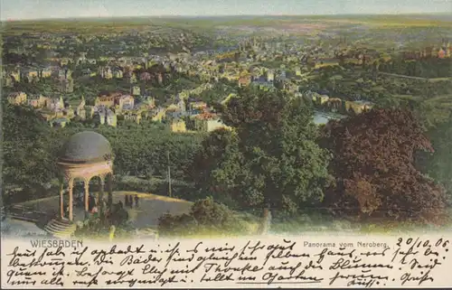 AK Wiesbaden Panorama vom Neroberg, gelaufen 1906