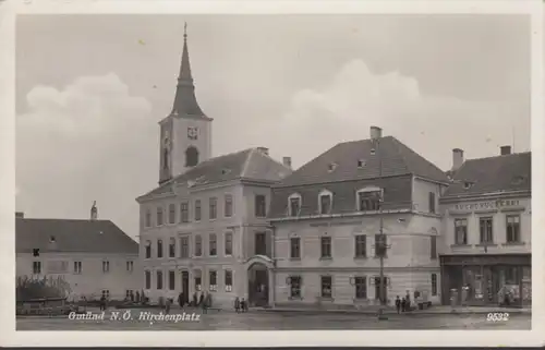 AK Gmünd N.Ö. Kirchenplatz Bezirks Fürsorgerat Buchdruckerei, gelaufen 1939