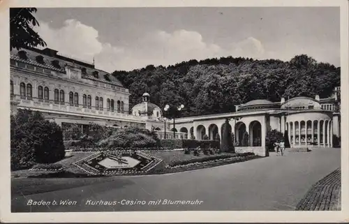 AK Baden bei Wien Kurhaus Casino mit Blumenuhr, gelaufen 1941