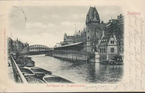 AK Hamburg Zoll Kanal mit Jungfernbrücke, gelaufen 1899