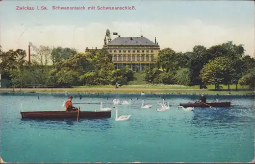 AK Zwickau Schwanenteich mit Schloß, gelaufen 1929