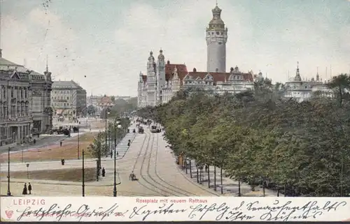 AK Leipzig Rossplatz mit neuem Rathaus, gelaufen 1904