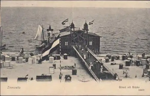 AK Zinnowitz Strand mit Brücke, gelaufen 1906