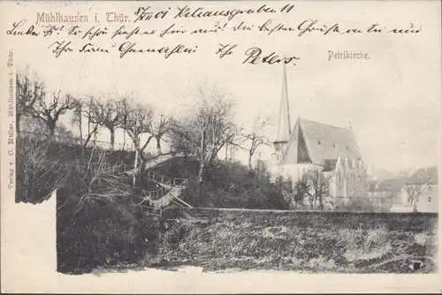 AK Mühlhausen, Petrikirche, gelaufen 1901