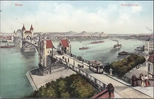 AK Bonn Rheinbrücke, couru 1909