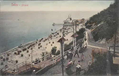 AK Sellin Strand Badehaus, gelaufen 1908