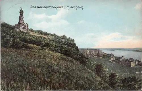 AK Le monument national et Rüdesheim, couru en 1907