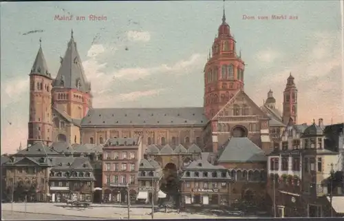 AK Mainz Dom vom Markt aus, gelaufen 1907