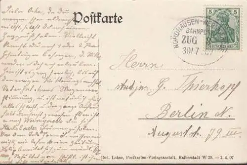 AK Hasserode, Kleine Renne, Pauliner Bank, Bahnpost, gelaufen 1907