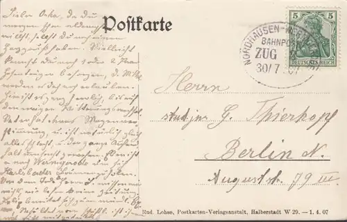 AK Weringerode Hasserode Kleine Renne Pauliner Bank Bahnpost, gelaufen 1907