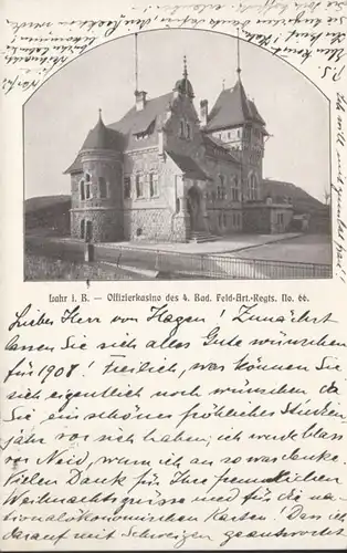 AK Lahr Offizierkasino des 4. Bad. Feld-Art.-Regts. No. 66, gelaufen 1908