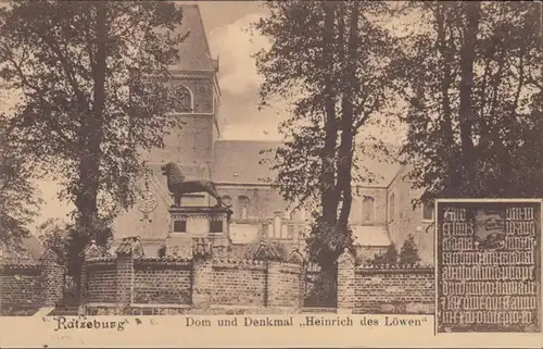 AK Ratzeburg Dom und Denkmal Heinrich des Löwen, gelaufen 1910