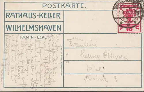 AK Wilhelmshaven Keller Kaminecke, couru en 1919