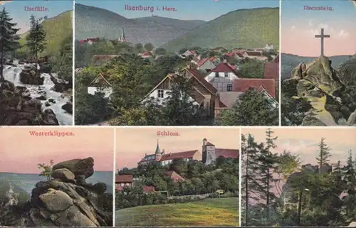 AK Ilsenburg Carte multi-image Château Ilsefallen Westerklippen Ilsenstein, couru en 1912