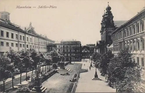 AK Mannheim Schiller Platz, couru 1918