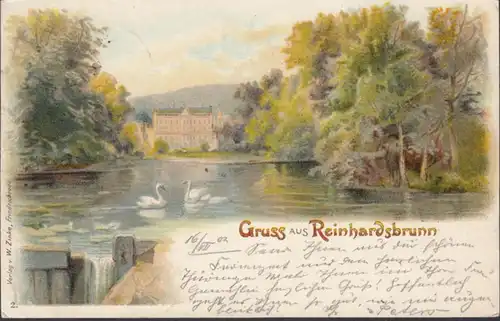 AK Gruss aus Reinhardsbrunn, gelaufen 1902