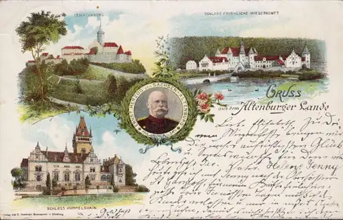 Ansichtskarte Gruss aus dem Altenburger Lande Leuchtenburg Schloss Hummelshain Ernst Herzog, gelaufen 1901