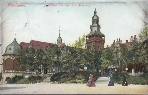 AK Wiesbaden Restaurant auf dem Neroberg, gelaufen 1906