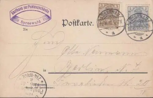 AK Lübbenau, Spreewald, Pohlenzschänke, gelaufen 1901