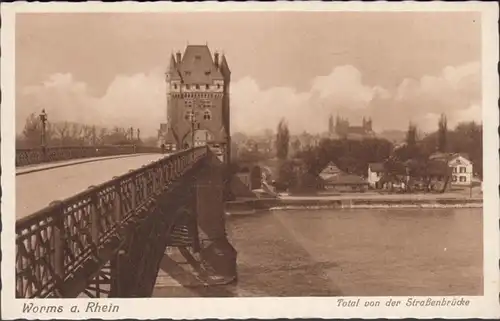 AK Worms Blick von der Straßenbrücke, ungelaufen