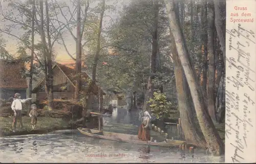 AK Gruss aus dem Spreewald Dolzkeffliess in Lehde, gelaufen 1908