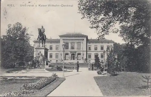 AK Kiel Universität und Kaiser Wilhelm Denkmal, gelaufen 1909
