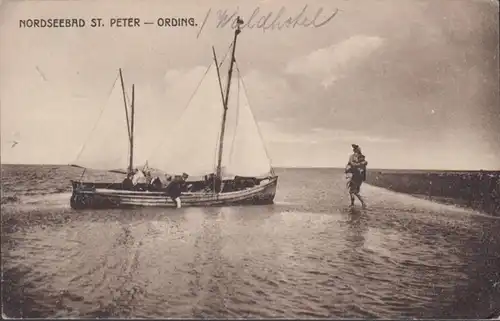 AK Mer du Nord bain Saint-Pierre Ording partie de la plage voilier, couru 1919